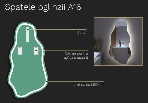 Oglindă LED organică cu iluminare A16