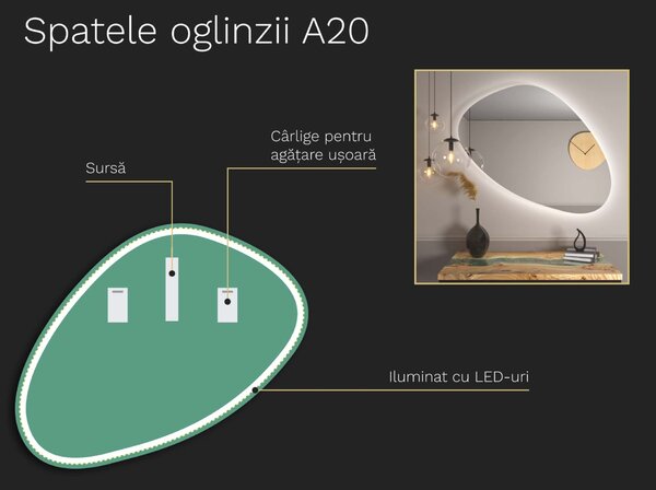 Oglindă LED organică cu iluminare A20