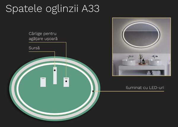 Oglindă ovală cu iluminare A33