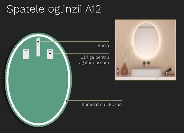 Oglindă ovală cu iluminare A12