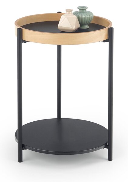 Masuta de cafea stejar natural si cadru negru Rolo, Ø44XH55 CM