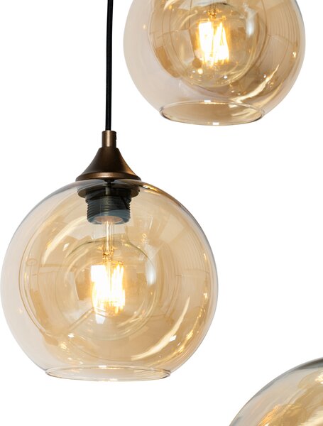 Lampă suspendată Art Deco bronz închis cu sticlă chihlimbar ovală 8 lumini - Sandra