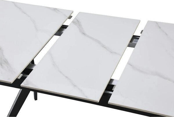 Masa extensibila MILS, alb cu efect de marmura/negru, ceramica/metal