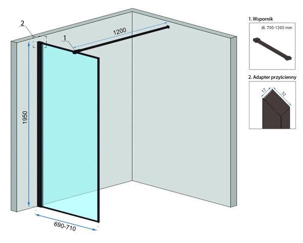Rea - Paravan de duș Bler 70x195cm, sticlă 8mm, sticlă transparentă / profil negru, REA-K7636