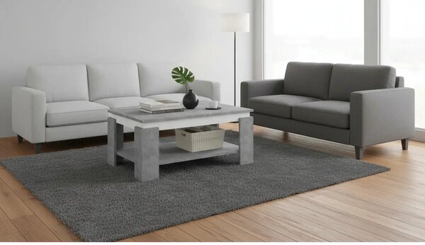Masuta cafea PIANI, gri beton/alb, 90x60x41 cm
