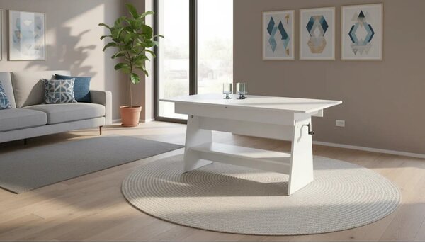 Masuta de cafea extensibila ERIKA, alb, PAL laminat, 120/160x70x61/72