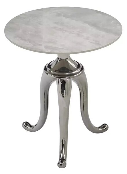 Masuta cafea SNAKE, alb cu efect de marmura/argintiu, ceramica/metal