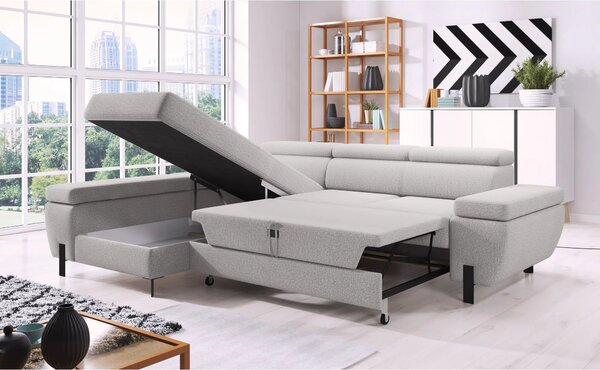 Coltar extensibil MOLINA MINI, sezlong stanga, stofa catifelata gri -
