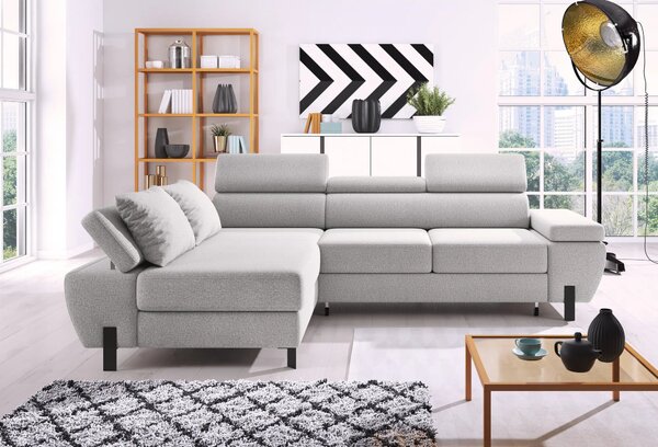 Coltar extensibil MOLINA MINI, sezlong stanga, stofa catifelata gri -