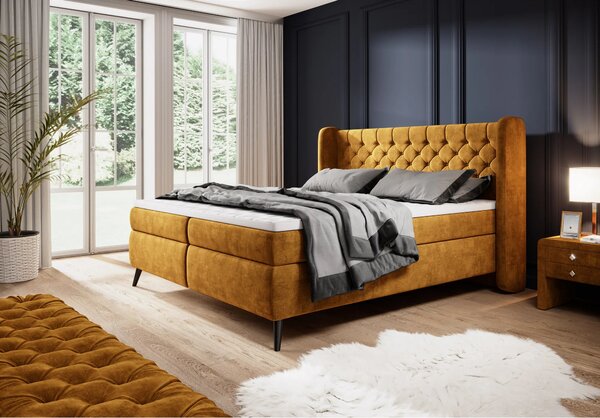 Pat boxspring MADISON 160x200, personalizabil, cu saltele si topper