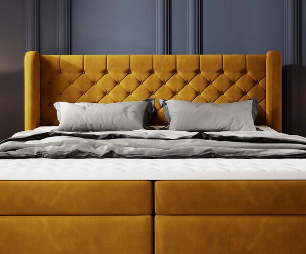 Pat boxspring MADISON 160x200, personalizabil, cu saltele si topper