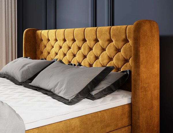 Pat boxspring MADISON 160x200, personalizabil, cu saltele si topper
