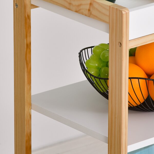 HOMCOM Carucior de bucatarie cu 4 nivele din MDF si lemn de pin cu 4 roti pivotante, 40x30x76 cm, alb si maro | Aosom Romania