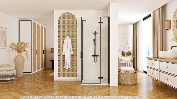 Rea Hugo Double, cabină de duș cu 2 aripi 100 (uşă) x 100 (uşă) x 200 cm, sticlă transparentă de 6 mm, profil negru, REA-K6602