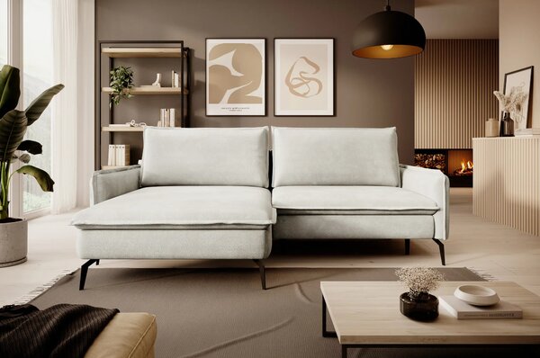 Coltar extensibil GLOSSY, sezlong stanga, stofa catifelata crem - Whis