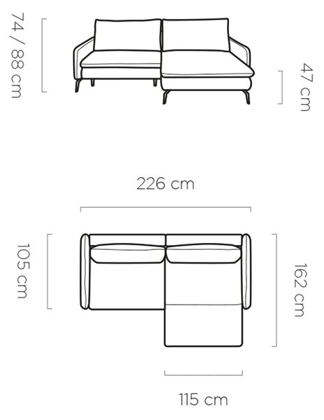Coltar extensibil GLOSSY, sezlong stanga, stofa catifelata crem - Whis