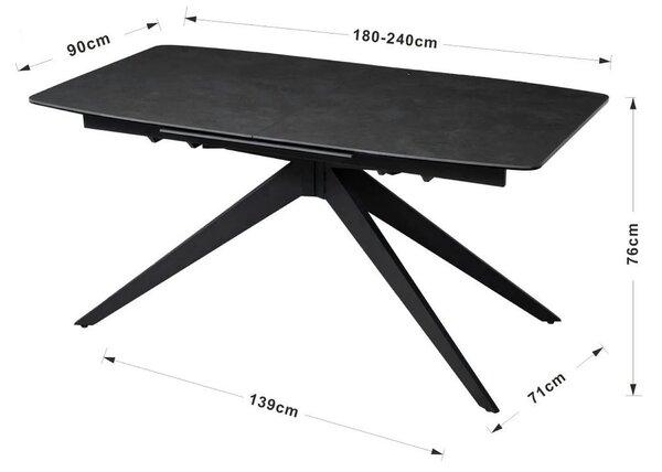 Masa extensibila COSMO, negru, sticla/ceramica/metal, 180/240x90x76 cm