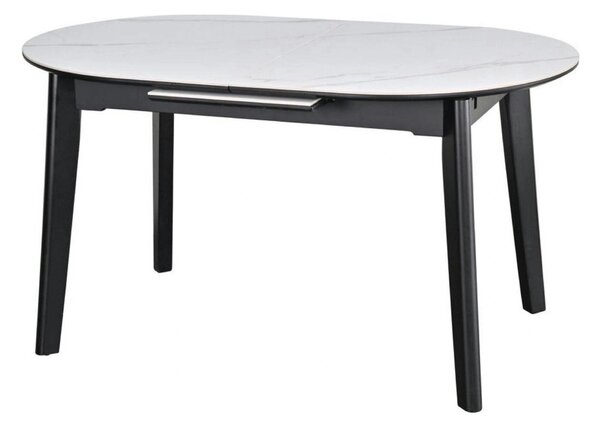Masa extensibila ARES, alb cu efect de marmura/negru, ceramica/metal