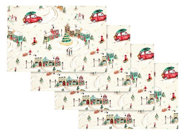 Suporturi pentru farfurii 4 buc. din bumbac 30x46 cm Christmas Town – Catherine Lansfield