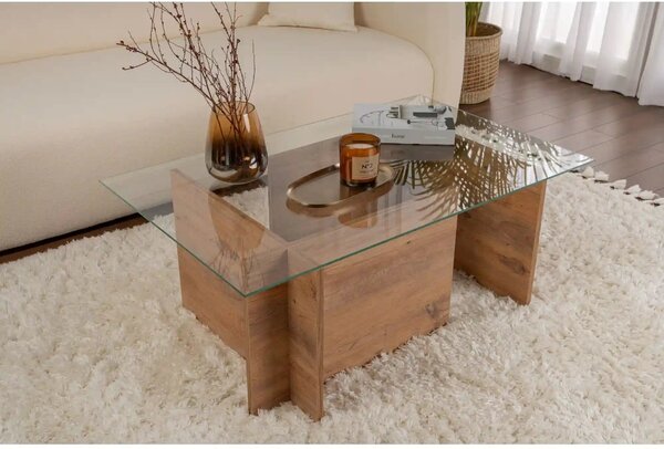 Masuta cafea VETRINO, pin/transparent, sticla/PAL, 105x65x40 cm
