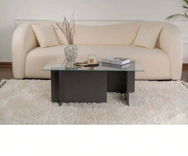 Masuta cafea VETRINO, gri antracit/transparent, sticla/PAL, 105x65x40