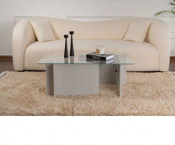 Masuta cafea VETRINO, gri/transparent, sticla/PAL, 105x65x40 cm