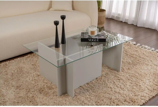Masuta cafea VETRINO, gri/transparent, sticla/PAL, 105x65x40 cm