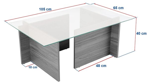 Masuta cafea VETRINO, gri/transparent, sticla/PAL, 105x65x40 cm