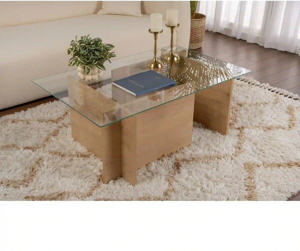 Masuta cafea VETRINO, stejar miere/transparent, sticla/PAL, 105x65x40