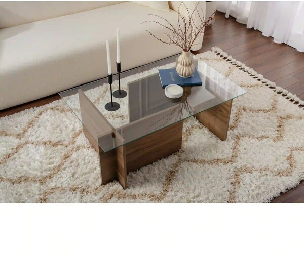 Masuta cafea VETRINO, nuc/transparent, sticla/PAL, 105x65x40 cm