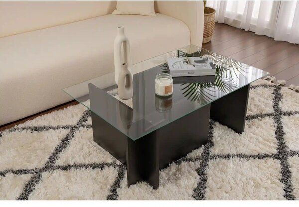 Masuta cafea VETRINO, negru/transparent, PAL/sticla, 105x65x40 cm