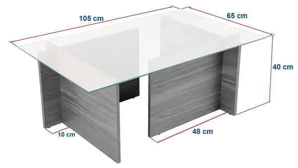 Masuta cafea VETRINO, alb/transparent, sticla/PAL, 105x65x40 cm