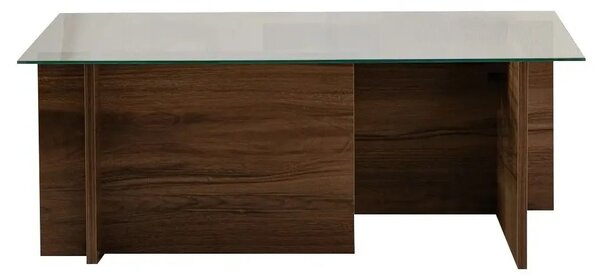 Masuta cafea VETRINO, nuc/transparent, sticla/PAL, 105x65x40 cm