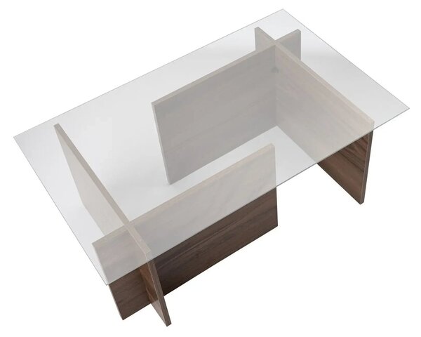 Masuta cafea VETRINO, nuc/transparent, sticla/PAL, 105x65x40 cm