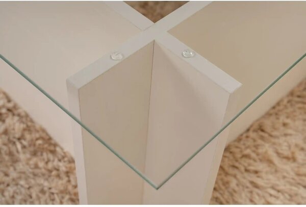 Masuta cafea VETRINO, alb/transparent, sticla/PAL, 105x65x40 cm