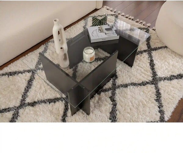 Masuta cafea VETRINO, negru/transparent, PAL/sticla, 105x65x40 cm