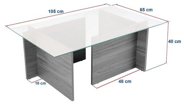 Masuta cafea VETRINO, negru/transparent, PAL/sticla, 105x65x40 cm