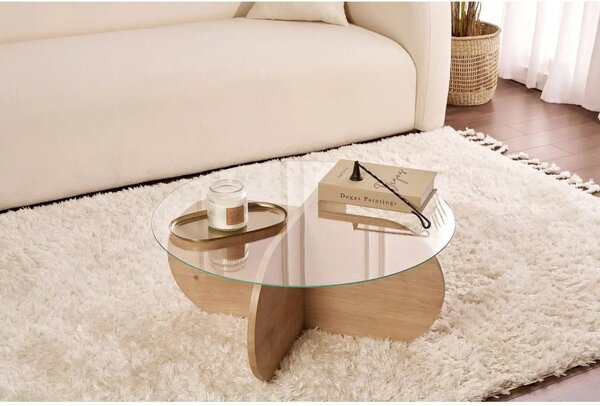 Masuta cafea AERIS, stejar, PAL/sticla, 75x75x35 cm