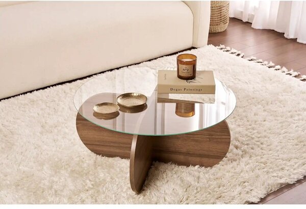 Masuta cafea AERIS, nuc, PAL/sticla, 75x75x35 cm