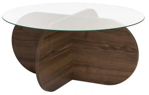 Masuta cafea AERIS, nuc, PAL/sticla, 75x75x35 cm