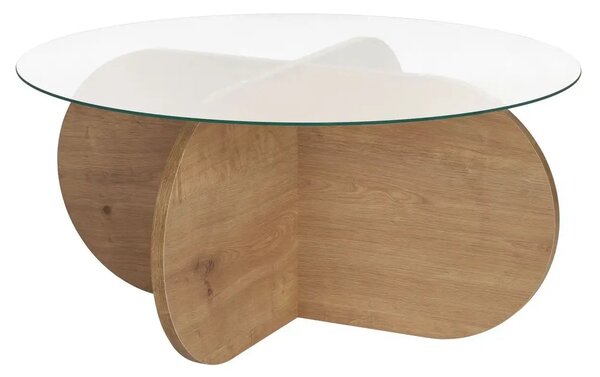 Masuta cafea AERIS, stejar, PAL/sticla, 75x75x35 cm