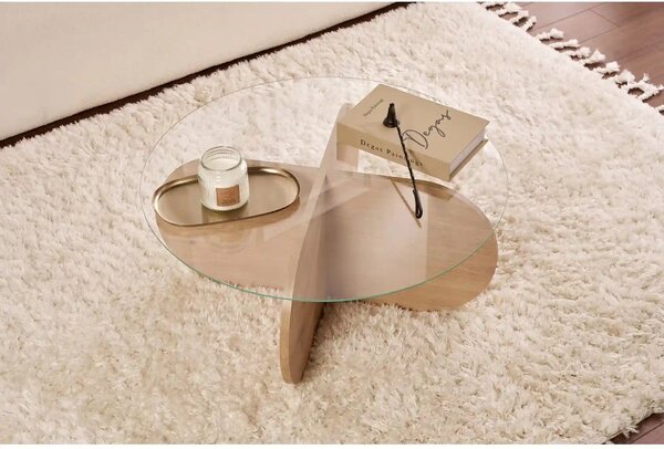 Masuta cafea AERIS, stejar, PAL/sticla, 75x75x35 cm