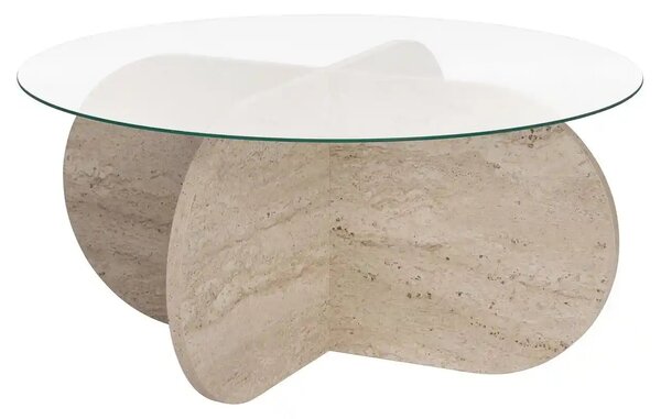 Masuta cafea AERIS, travertin, PAL/sticla, 75x75x35 cm