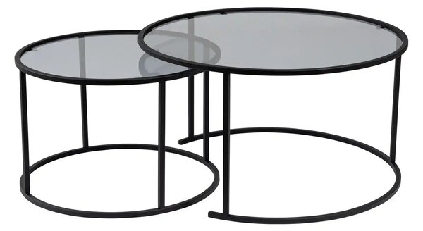 Set 2 masute cafea AURUM, fumuriu/negru, sticla/metal