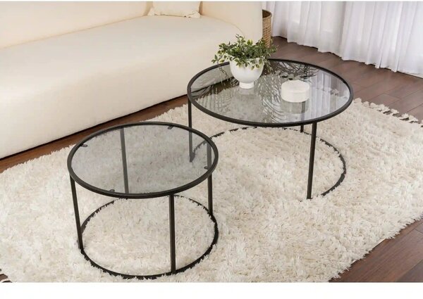 Set 2 masute cafea AURUM, fumuriu/negru, sticla/metal