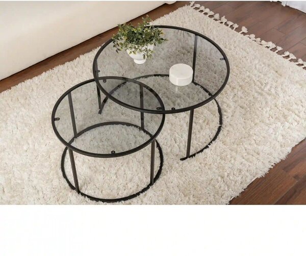 Set 2 masute cafea AURUM, fumuriu/negru, sticla/metal
