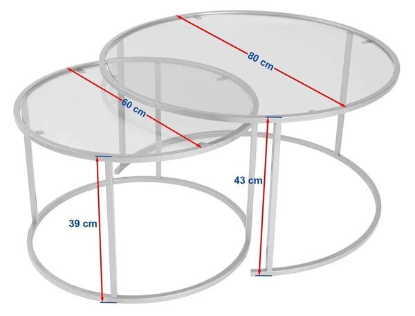 Set 2 masute cafea AURUM, transparent/negru, sticla/metal