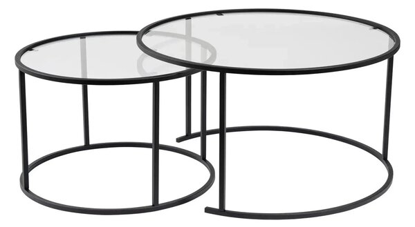 Set 2 masute cafea AURUM, transparent/negru, sticla/metal
