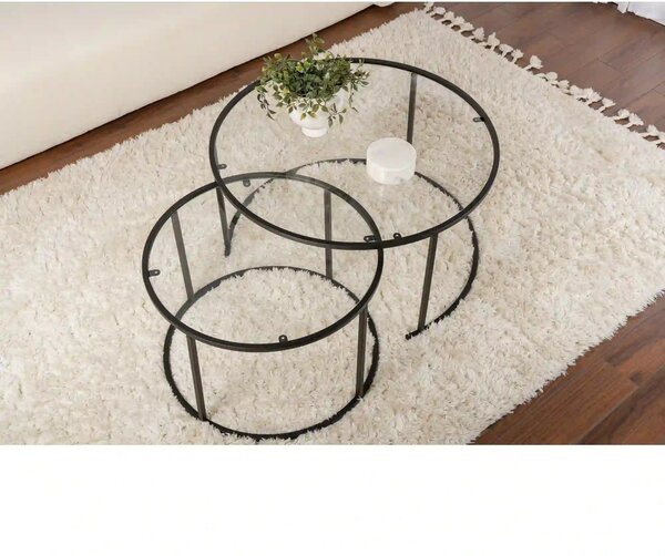 Set 2 masute cafea AURUM, transparent/negru, sticla/metal