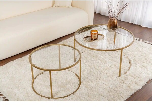 Set 2 masute cafea AURUM, transparent/auriu, sticla/metal